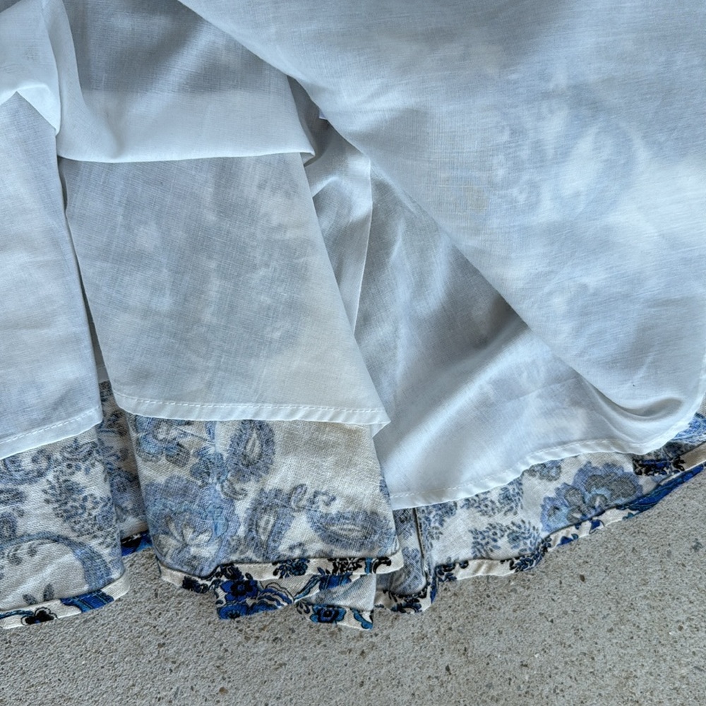 Christian LaCroix Blue/White Floral Linen Sleeveless Mini Wrap Dress Medium - Picture 12 of 14